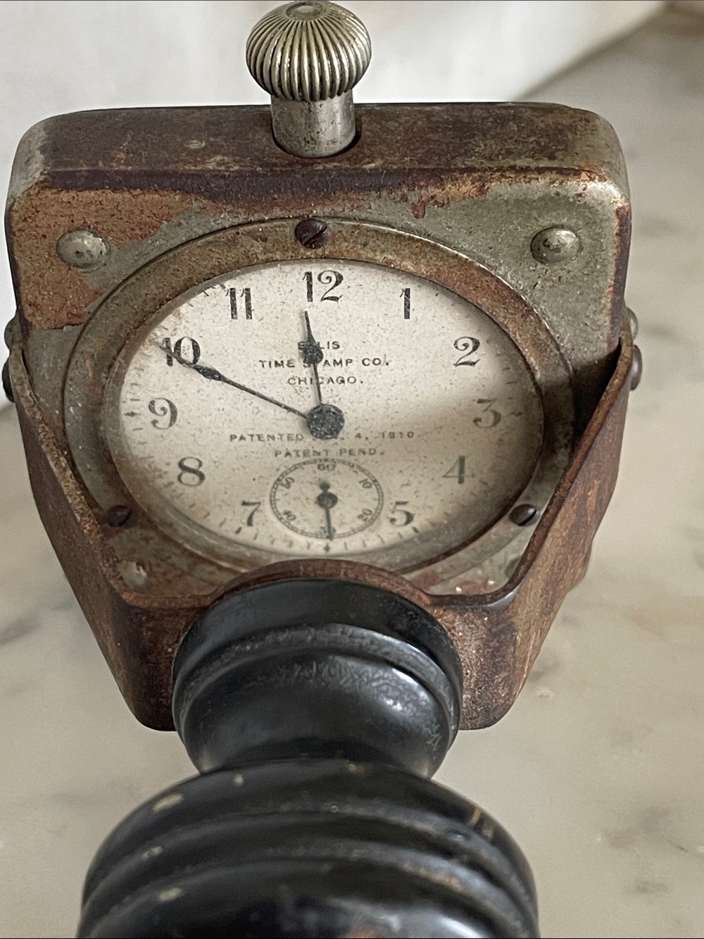 ELLIS Antique 1910 Time Stamp Co Chicago Desk Clock Steampunk Industrial